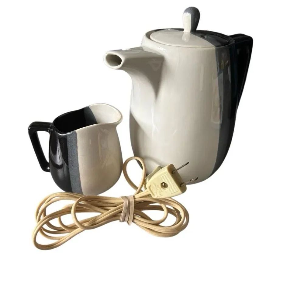 VTG MCM Teco Japan Electric Ceramic Coffee/Tea Pot & Creamer Set - Mod Tricolor